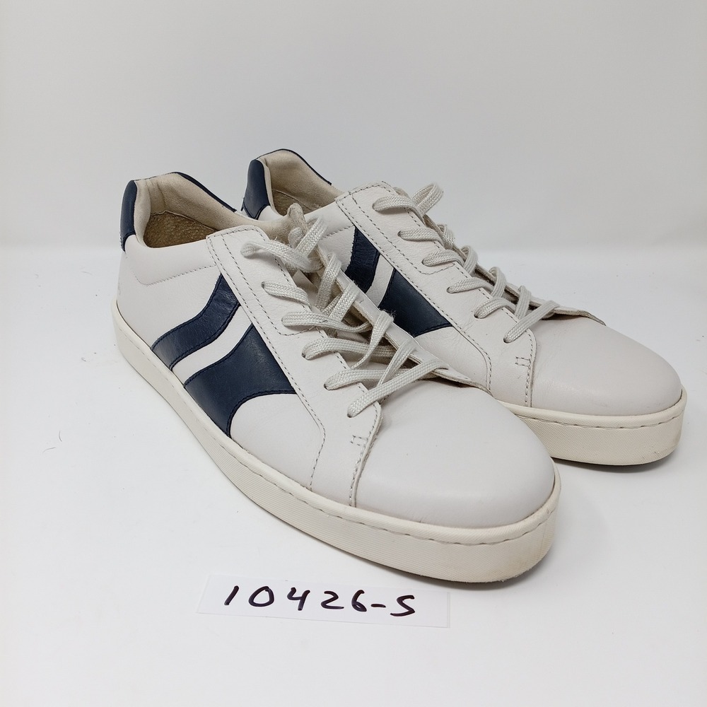 Born Mens Leather Low Top Sneakers White Navy Blue BM0021181 Size 14M